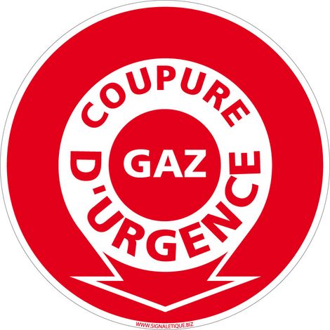 Panneau Coupure d'Urgence Gaz. Signalisation Sécurité Incendie. - Adhésif - Diamètre 250 mm (1/5)