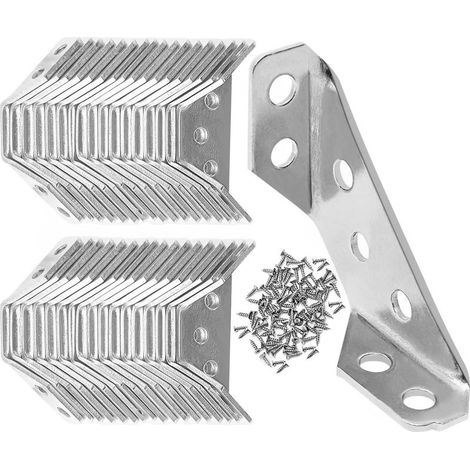 Lot de 35 connecteurs d'angle en acier inoxydable, Connecteur Metal avec Vis, Équerre de Coin, Support d'Angle Triangulaires pour Meubles Armoires Chaises Tables de Connexion (1/5)