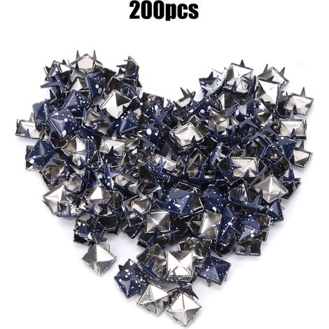 200 rivets carrés en métal, élégants et personnalisables, pour chaussures, sacs, chapeaux et autres accessoires de décoration. 9 mm, fond bleu foncé, point blanc. (1/5)