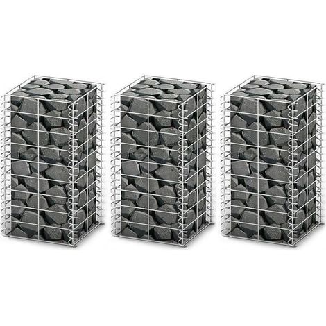 Trois gabions, fil galvanisé, 25 x 25 x 50 cm