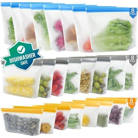 Lot de 24 sac congelation reutilisable et Stand Up,Sac congelation en silicone sans BPA, Sacs de rangement en silicone réutilisables (1/4)