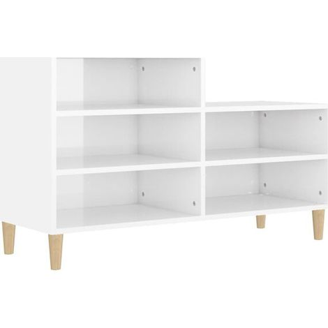 Meuble à chaussures blanc brillant, 102x36x60 cm, bois d'ingénierie. (1/5)