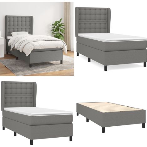 Sommier à lattes de lit avec matelas Gris foncé 100x200cm Tissu - Lit Tapissier - Lit Double - Matelas À Ressorts Ensachés - Literie - Meuble Chambre À Coucher - Home & Living (1/5)