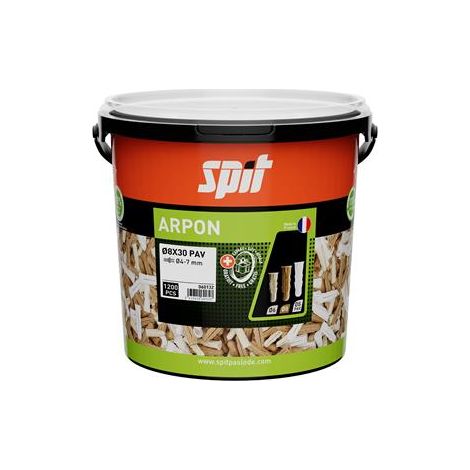 Cheville arpon en plastique universelle spéciale patte à vis - 8 x 30 - Seau de 1200 pièces - SPIT - 060132 (1/5)