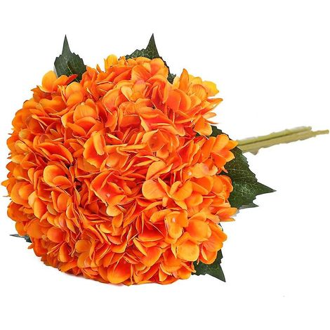 Bouquets de 5 hortensias artificiels orange pour la décoration de mariage, maison, hôtel et fête (1/5)