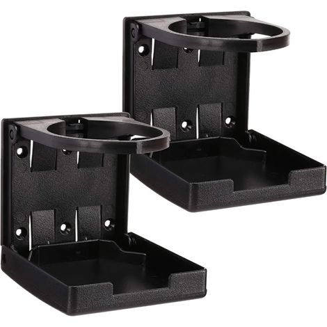 2 Soportes para bebidas plegables universales para coche, camión, barco, furgoneta y hogar en plástico negro (1/4)