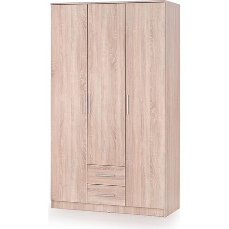 Armario Cirveso 113, Roble Sonoma, 205x120x52cm, Puertas de armario: Con bisagras, Número de estantes: 5 (1/2)