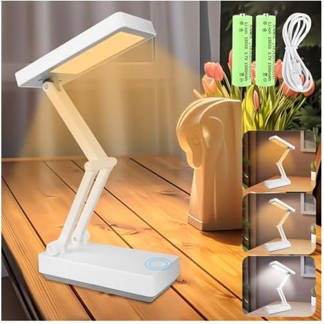 Lampe de Bureau sans Fil, 3000mAh Lampe de Chevet Tactile LED Lampe Portable Pliable avec 3 Luminosité Lampe Chevet Rechargeable pour Chambre à Coucher Lecture Apprentissage Bureau [Classe é (1/5)