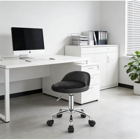 Bürohocker höhenverstellbar Samt Drehstuhl Dunkelgrau OKMYHOME (1/4)