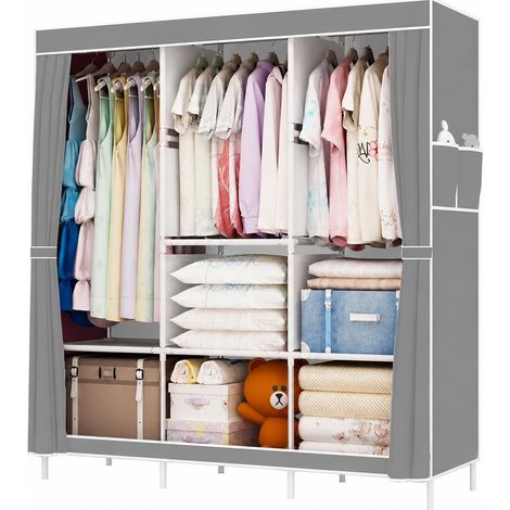 Organisateur de vêtements avec 3 barres de suspension, penderie portable avec étagère, structure en métal, 127 x 43 x 170 cm, gris (1/5)