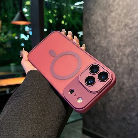 Coque de téléphone en silicone mat (rouge foncé, iPhone 15), compatible avec la recharge magnétique sans fil, protection antichoc