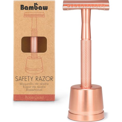 Bambaw, maquinilla de afeitar reutilizable, soporte, color oro rosa (1/5)