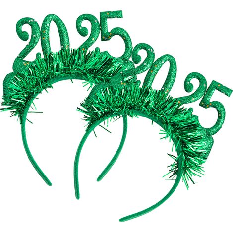 Conjunto de 2 diademas, purpurina dorada, diseño 2025, verde y rojo, fiesta de Nochevieja (1/5)