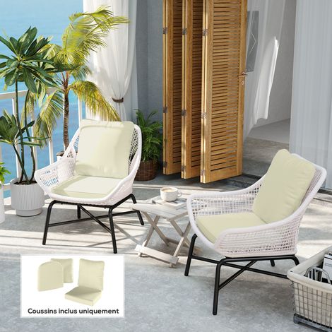 Set di 2 cuscini per seduta con schienale, cuscino esterno e interno per seduta e schienale, color crema