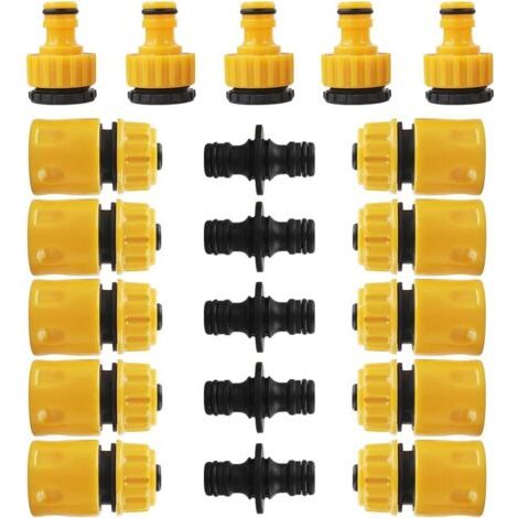 Raccord Tuyau d'Arrosage, 10Pcs 1/2" Tuyau Rapides Raccord, 5Pcs Double Connecteur de Tuyau et 5Pcs 3/4" Connecteur Nez de Robinet, Connecteur de Robinet en Plastique Tuyau d'Arrosage (1/5)