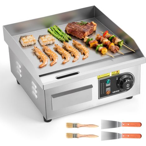 Plancha Électrique 35,5x30 cm, Plaque à Snacker Électrique 2000 W, pour Barbecue Restaurant Snack-bar, Plaque de Cuisson Lisse Température Réglable 50-300 °C, avec 2 Spatules et 2 Brosses (1/5)