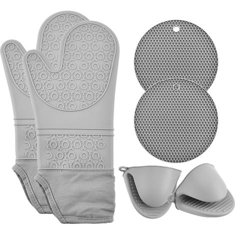 Ensemble de 4 gants de cuisine et maniques antidérapants et résistants à la chaleur, pour la cuisson au four, la préparation des plats et les grillades. (1/5)