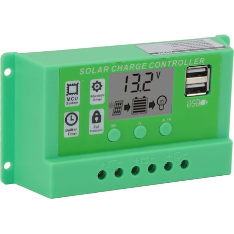 Contrôleur de charge solaire photovoltaïque PWM vert avec grand écran LCD, 12 V/24 V, 20 A (1/5)