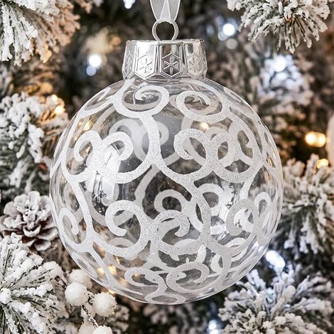 Boules Blanches Transparentes tourbillonnantes pour décorations de Noël d'arbre de Noël de Ferme - Boules en Plastique incassables Larges de 120 mm et Ornements de Flocon de Neige (1/5)