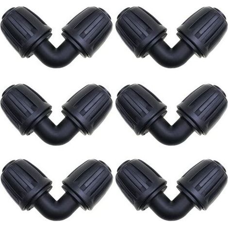 Raccord d’irrigation coudé 16 mm – Lot de 6 connecteurs pour tuyaux PE de jardin – Compatible avec systèmes goutte-à-goutte et arrosage automatique (1/3)