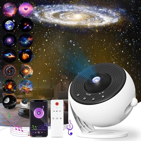 Projecteur Ciel Etoile, Planetarium Projecteur Galaxie avec 13 Disques de Film, Veilleuse de Ciel étoilé Réaliste avec Haut-parleur et Télécommande, Rotation 360° pour Chambre et Salon (1/5)