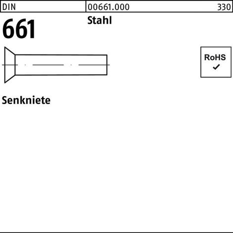 Senkniete DIN 661 3x 12 Stahl 1000 Stück