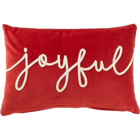 Coussin Déco en Velours "Joyful" 30x45cm Rouge (1/4)