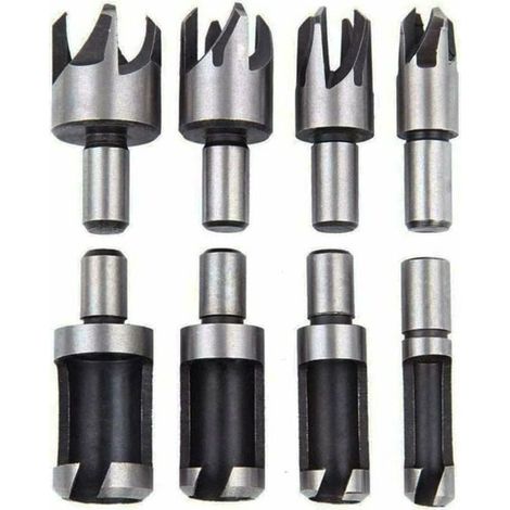 royaluxe -Fraise Bouchonner Bois Lot de 8 Mèche Bouchon Bois Foret Faire Cheville Outil de Coupe pour Faire une Bois Bouchon Cheville Tourillon Goujon Tenon Dowel (1/5)