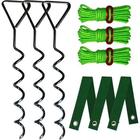 Ancrages au sol spiralés noirs, longueur 40 cm, lot de 3 kits de fixation spiralés robustes pour souches d'arbres (1/5)