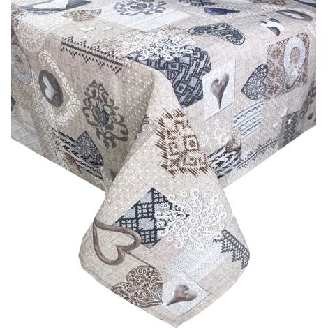 TOVAGLIA antimacchia RESINATA TORINO Tirolese SHABBY Beige Cm. 140x140 x4 persone