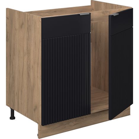 Meuble bas sous-évier Fame-Line, Noir rayé, 80 cm sans plan de travail, Vicco