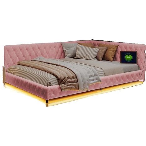 Canapé, en L, avec chargeur USB intégré, Rose (1/2)