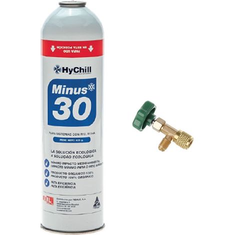 Hychill Minus 30  425g  Sustituto Orgánico R12 R134a R1234yf  Gas Ecológico Profesional  Incluye Válvula