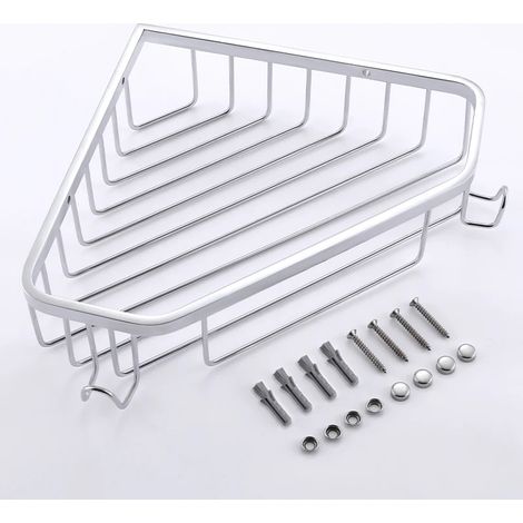 (Chrome Taille B) Étagère de rangement d'angle murale en acier inoxydable 304 pour salle de bain, panier triangulaire gris/noir/argenté (1/5)