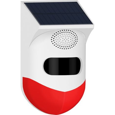 Alarme de capteur de mouvement extérieur sans fil monobloc - Alarme d'allée extérieure sans fil à énergie solaire étanche avec sirène et LED pour magasin/bureau/maison/porte/garage (1/5)