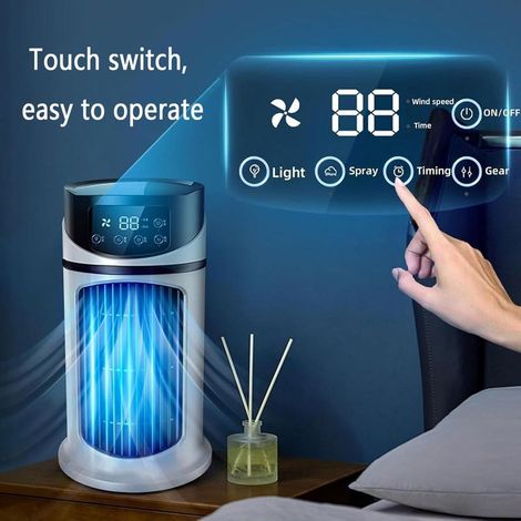 3-in-1 Tragbare Klimaanlage, kleiner Luftkühler mit 6 Gebläsestufen, 300-ml-Wassertank, Digitalanzeige, 6-Stunden-Timer, Ventilator und Luftbefeuchter für Zuhause (1/4)