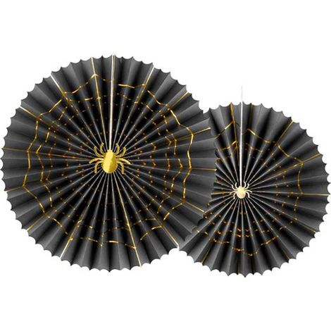 Les roses décoratives en papier, ornées de motifs d'araignées noirs et dorés, mesurent respectivement 32 cm et 40 cm. (1/5)