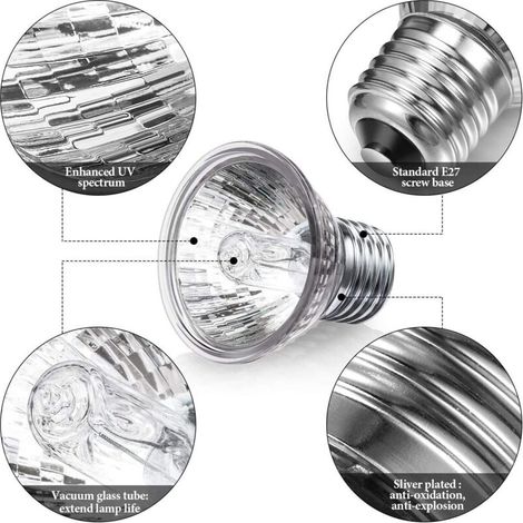 Ampoule Lamp Chauffante Tortue,UVA UVB E27 Ampoule Reptile Chauffage Ampoule Lampe pour Reptile Aquarium Spectre Complet Ampoule Halogène pour Reptiles Lézard Tortue-4 pièces (50W) (1/3)