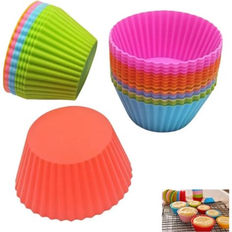 24 pièces - moules à muffins en silicone - moules à cupcakes réutilisables - moules à cupcakes antiadhésifs - moules à muffins - moules en silicone pour gâteaux, crèmes et puddings - 6 couleurs (1/4)