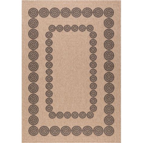 Tapis extérieur kilim Ø160cm beige et noir rond JUTE ART 8