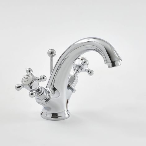 Milano Elizabeth Mono Basin Mixer Tap - Chrome & White (Crosshead Handles)