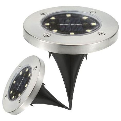 Lampe solaire enterrée en acier inoxydable pour l'extérieur Lampe de terre pour le jardin Lampe de rue pour la pelouse Etanche-8LED,2V100mA,11.51cm,2pcs (1/4)