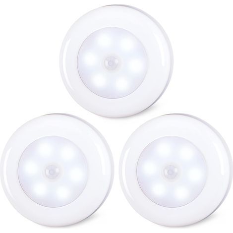 GABRIELLE 3er-Set Bewegungsmelder-Leuchten für den Innenbereich, selbstklebend, batteriebetrieben, kabellose LED-Leuchten für Kleiderschrank, Treppenhaus, Abstellraum, Küche, kaltweiß (1/4)