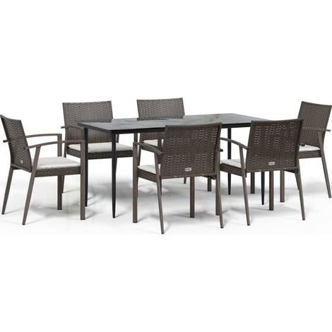 Maison Exclusive - Juego comedor jardín 7 piezas y cojines ratán (1/5)