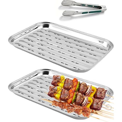 Grillplatte aus Edelstahl – 2er-Set – Perforiert – Wiederverwendbar – Für Gas-, Holzkohle- und Elektrogrills – 34,5 x 24,2 cm (1/5)