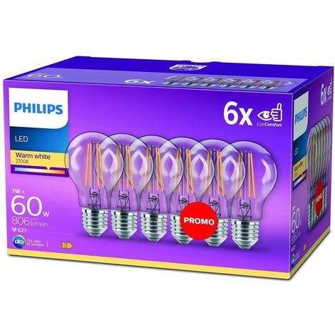 Philips E27 60W LED-Lampe Transparent 2700K