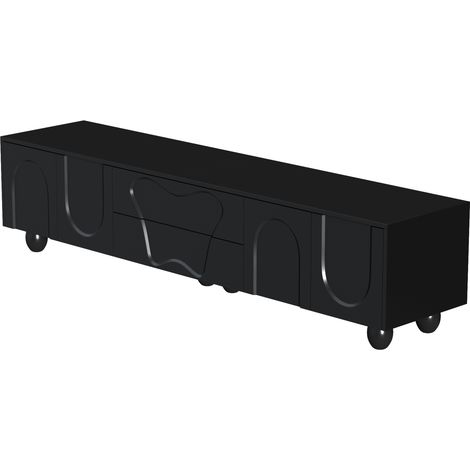 Meuble TV noir 180 cm avec pieds en bois massif – design minimaliste et espace de rangement spacieux (1/5)