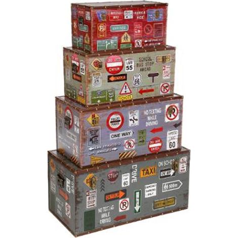 Atmosphera – Lot de 4 malles déco City en MDF et métal – Dimensions XS à L : 50 à 80 cm – Rangement flexible et esthétique (1/3)
