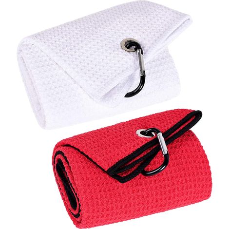 2 serviettes de golf, microfibre à triple grille, clip D, 30 x 30 cm, pour séchage rapide des clubs et mains (1/5)