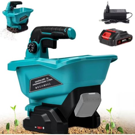 Épandeur d'engrais agricole — Semoir sans fil à 6 vitesses, réglable, outil de jardinage et de culture (1 batterie incluse) (1/5)